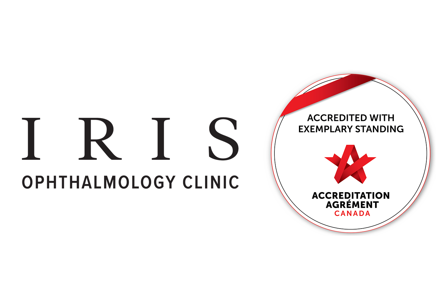 The IRIS Ophtalmology logo next to the seal of accreditation from Accreditation Canada